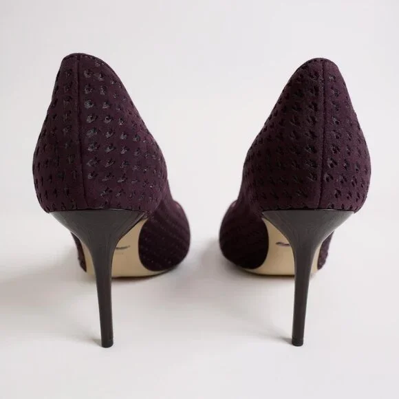 SALVATORE FERRAGAMO Susi Patch Burgundy Suede Pointy Toe Pumps Size 5.5 BNWT